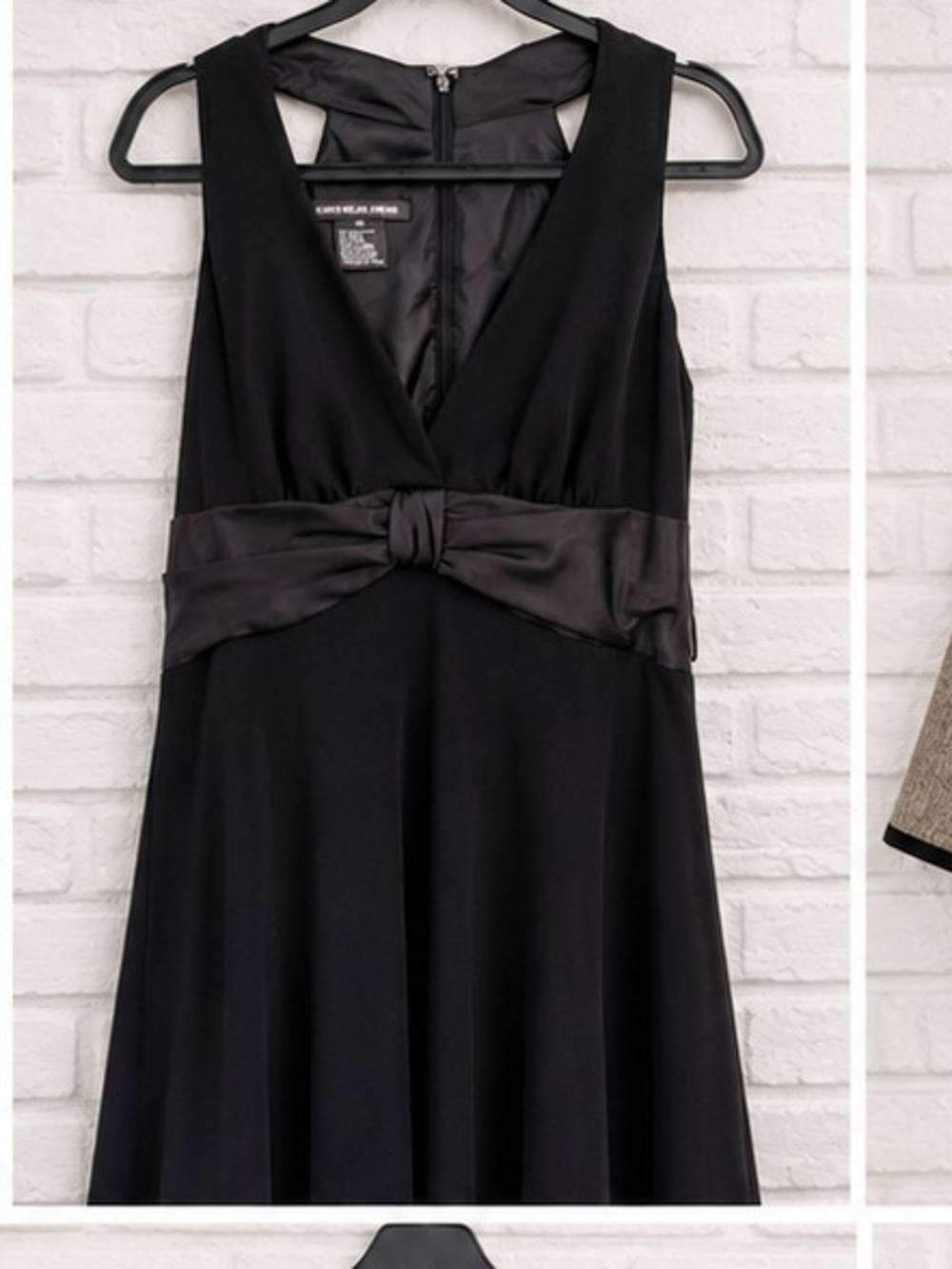 Sleek Black Midi Dress with Satin Waist Bow
